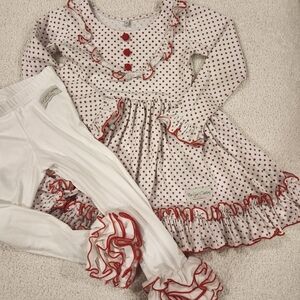 Be Girl Clothing - Vintage White and Red Polka Dot Dress Set - 5T 2pc.
